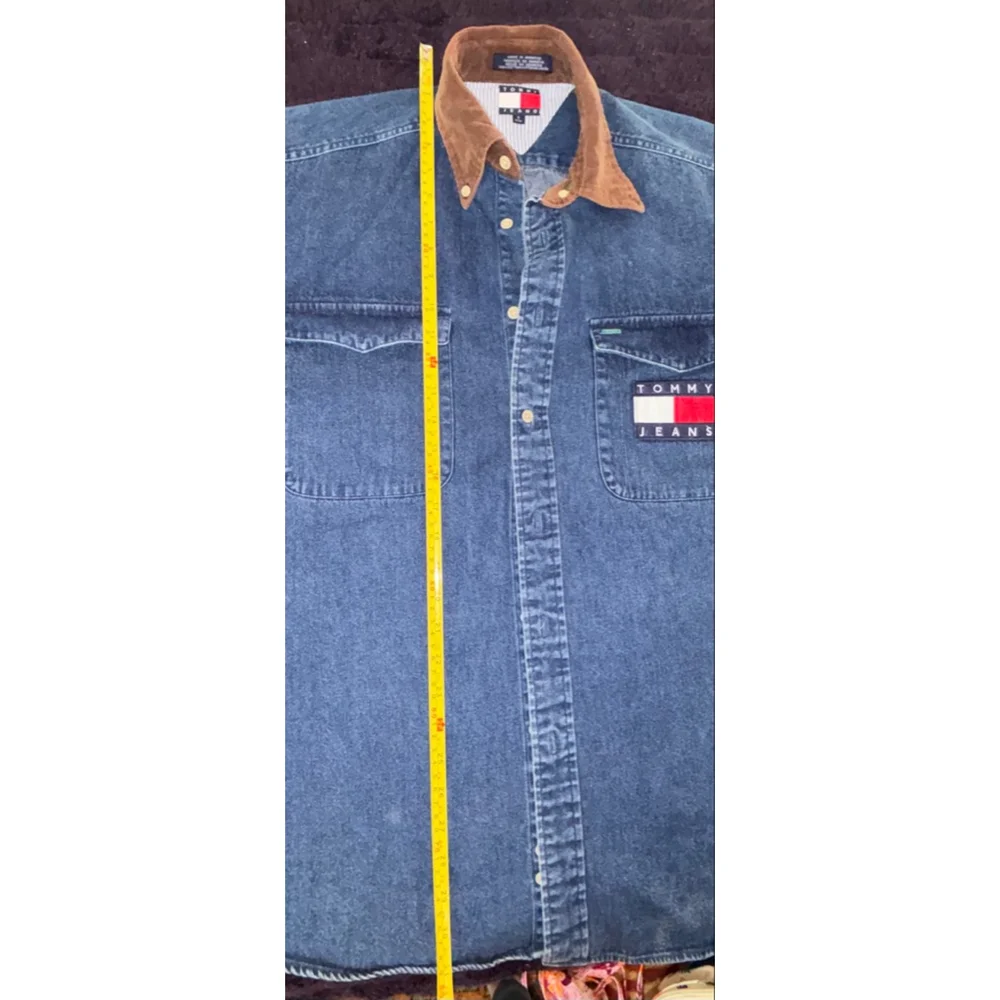 Vintage Tommy Hilfiger 90's Streetwear denim Shirt Cord Collar Mens S Oversized